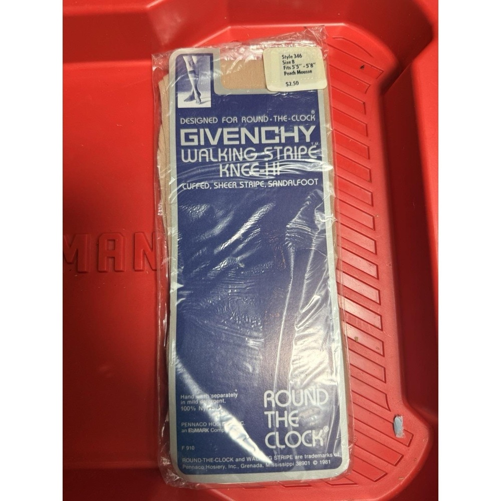 Vintage Givenchy Walking Stripe Knee Hi Hosiery Peach Mousse NOS Sealed 1981